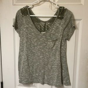 Grey Tshirt with Olive Lace Back (Juniors)